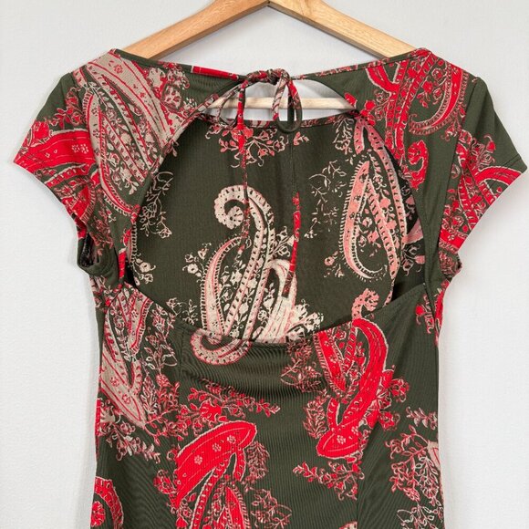 Vintage BCBG Paisley Open Back Mini Dress Women's Medium Green Red Y2K Party - Picture 8 of 11